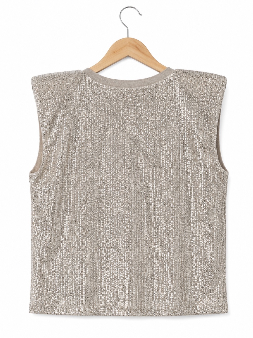Endless Rose Sequin Shoulder Pad Top NWT Size M Ivory Champagne Sleeveless Party - Picture 2 of 12